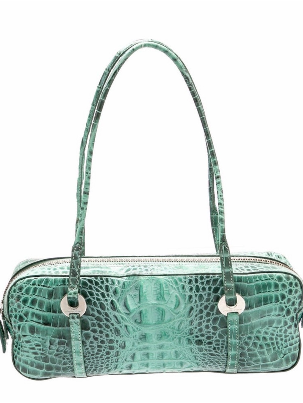 Emanuel Ungaro Mint Green Croc-Embossed Shoulder Bag